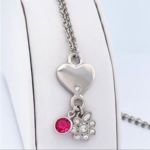 Rhodium Plated From the Heart Heart & Flower Charm Necklace w/ Swarovski Crystal
